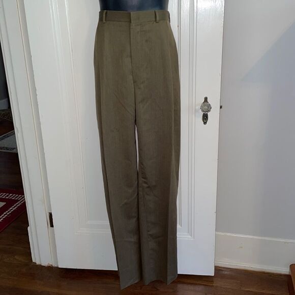 Berle greenish brown woolpleat front dress pants